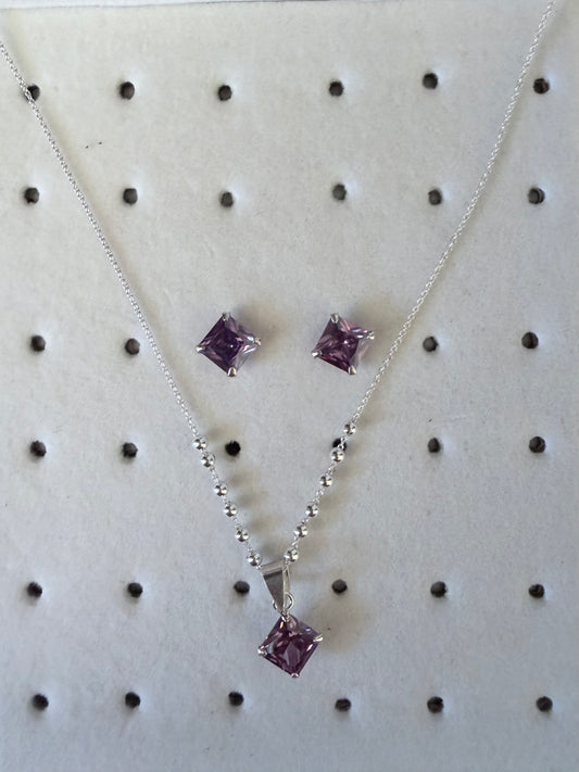 Conjunto circon violeta- Plata 925